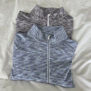NWOT-(2) Zero Restriction 1/4 Zip Space Dye Golf Hike Casual Blue & Grey Women M